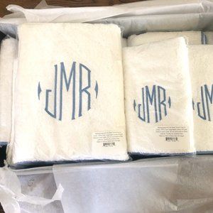 Monogrammed Luxury Matouk Cairo Bath and Hand Towels - Blue and White